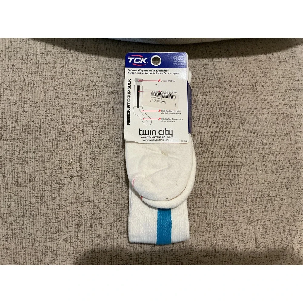 TCK Twin City Baseball Ribbon Stirrup Socks White Teal Blue Large R1211 New